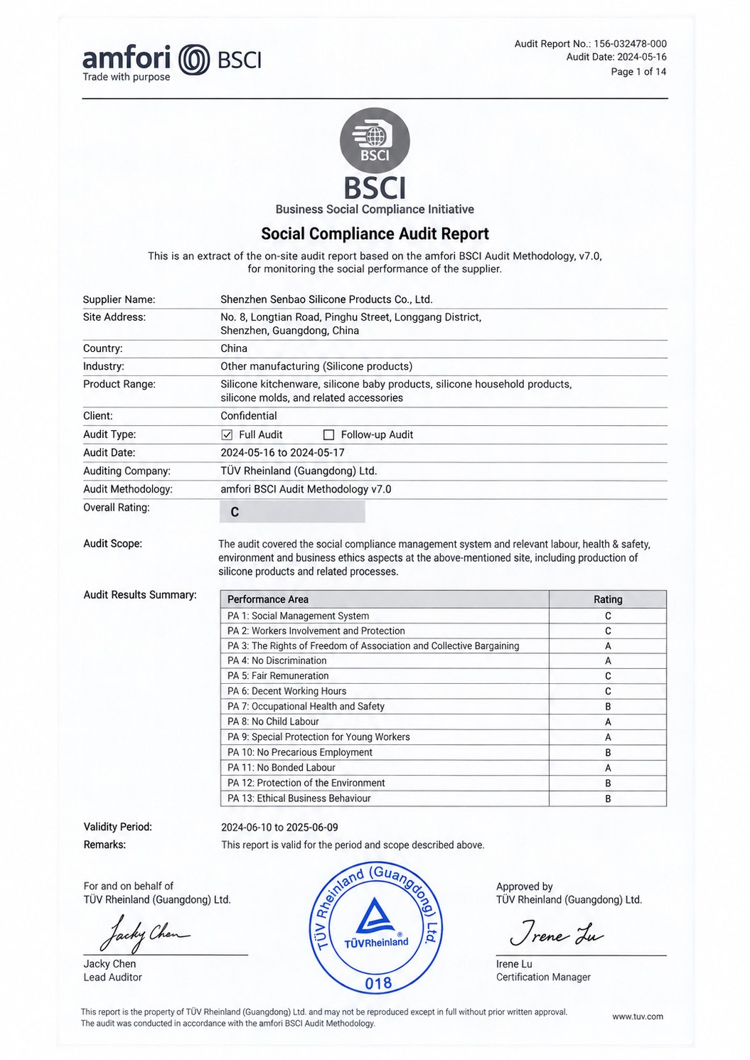 BSCI compliance certificate