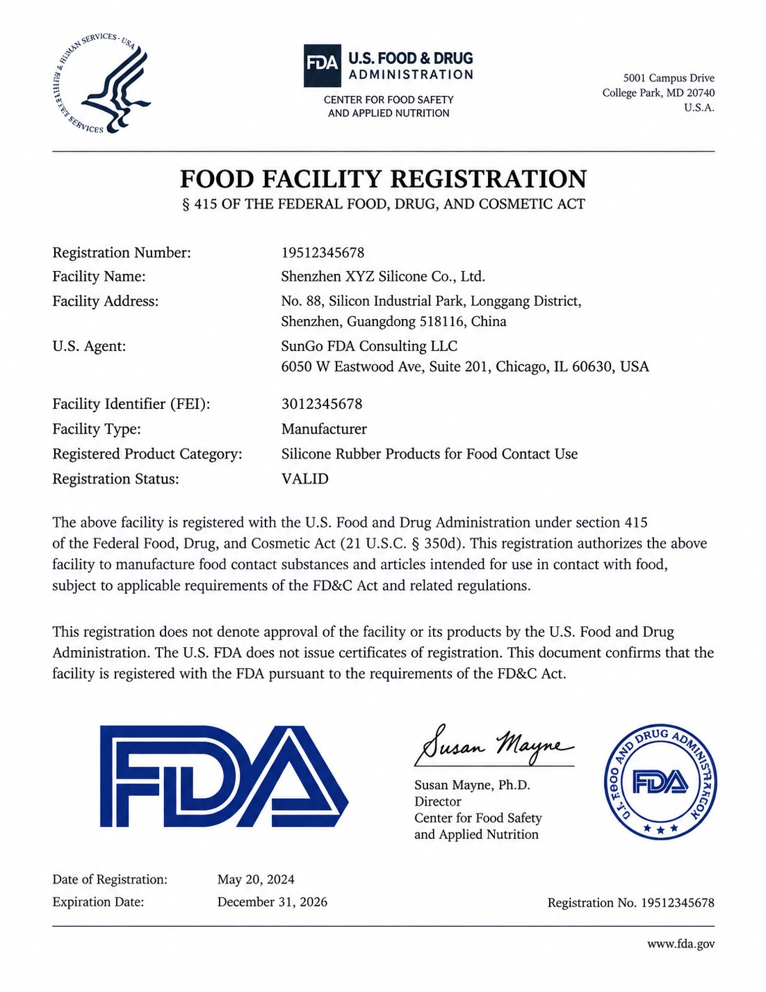 FDA compliance certificate