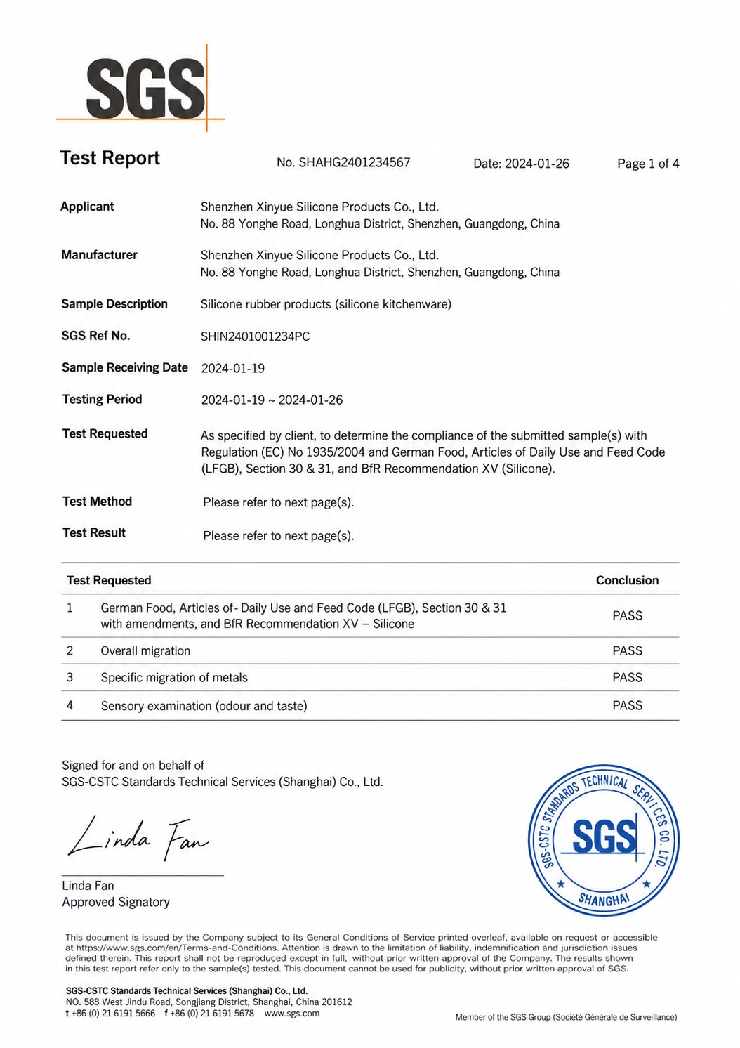 LFGB compliance certificate