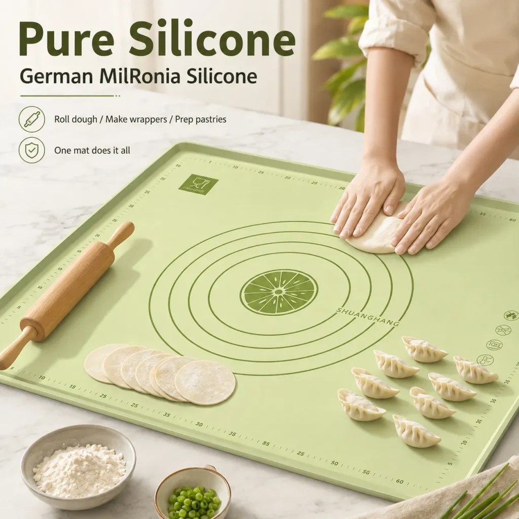Food grade silicone dough mat for kneading, rolling dough and making dumpling wrappers