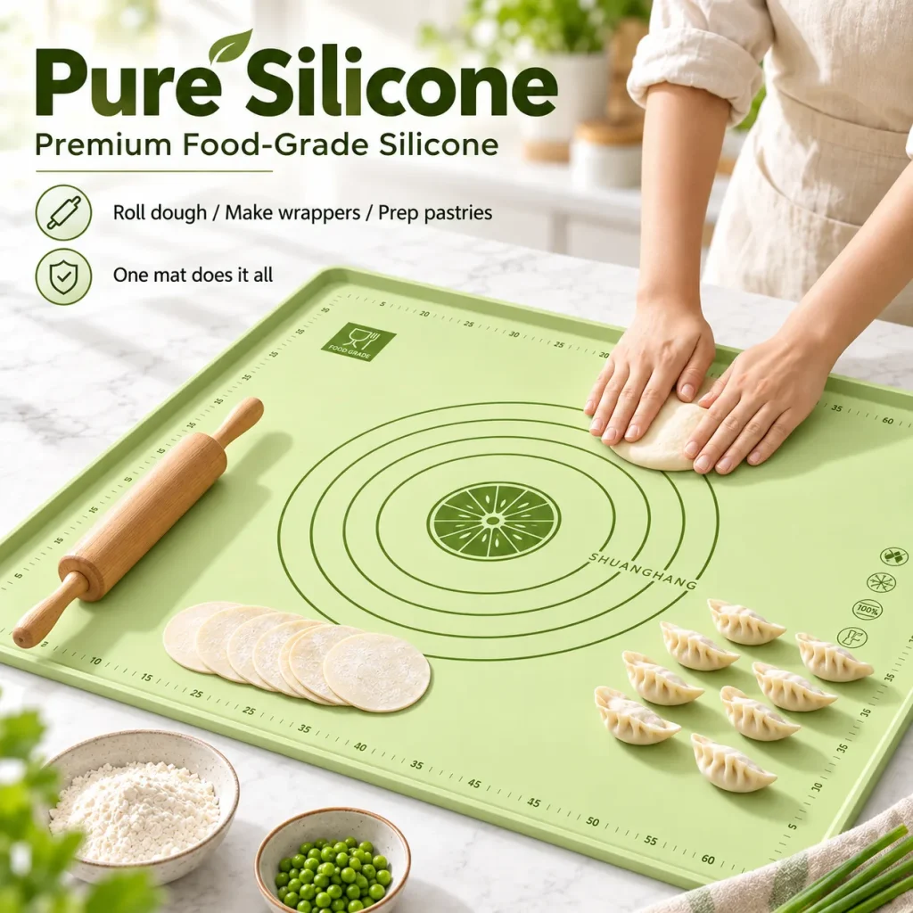 Food grade silicone dough mat for kneading, rolling dough and making dumpling wrappers