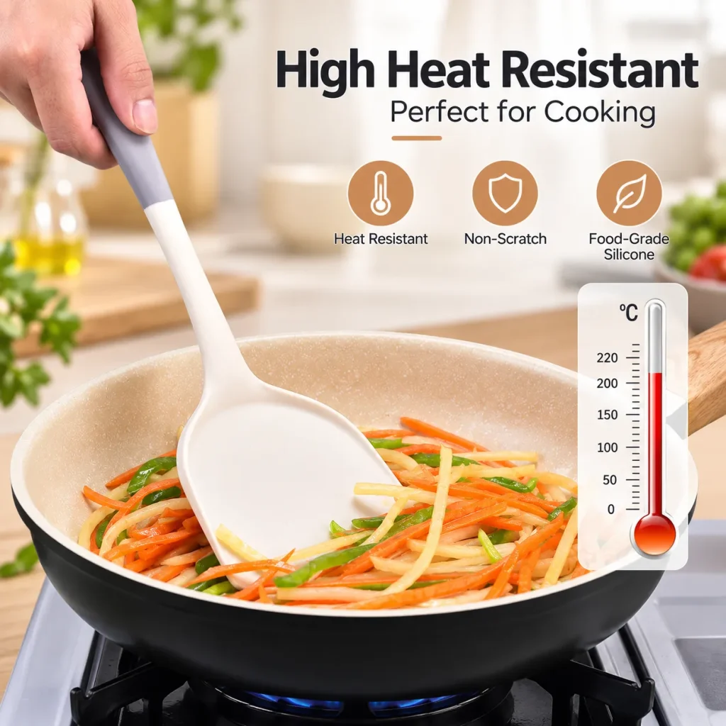 Food-grade silicone kitchen utensil set with spatula, ladle and slotted spoon for everyday cooking