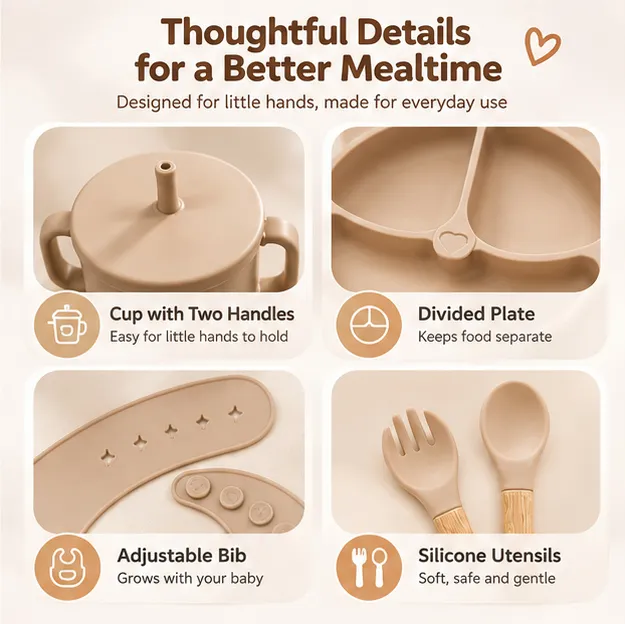 BPA free silicone baby feeding set for toddlers